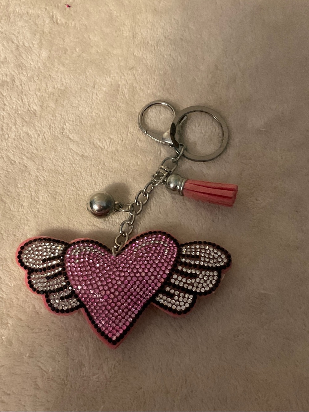 Pink Crystal Winged Heart Key & Card Holder Charm